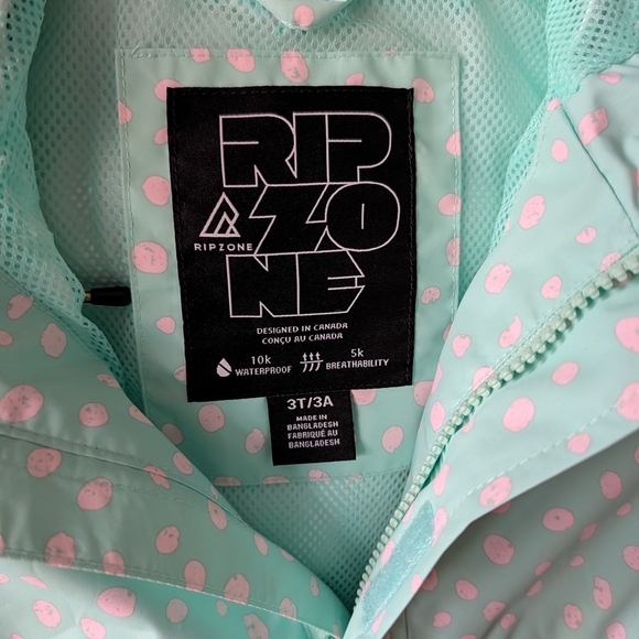 🖤 Kids Mint Green Ripzone Raincoat- 3T - Picture 3 of 4